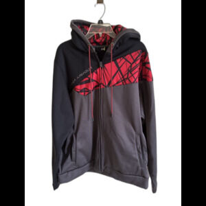 Under Armour Red Black Full-Zip Hoodie XL Loose Fit Geometric Hood
